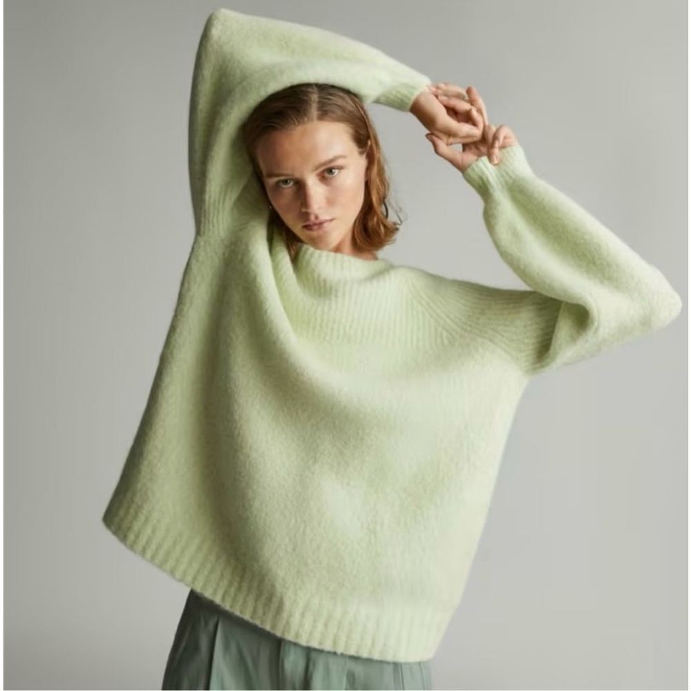 Everlane Super Fuzzy Soft‎ Alpaca Oversized Crewneck Sweater Lime Green Size XS